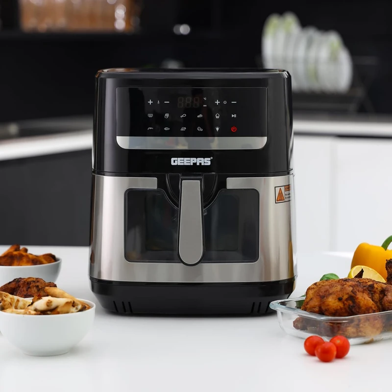 سرخ کن بدون روغن جیپاس مدل GAF37544 با دو المنت، ظرفیت 9.2 لیتر، پنل لمسی و بدنه استیل